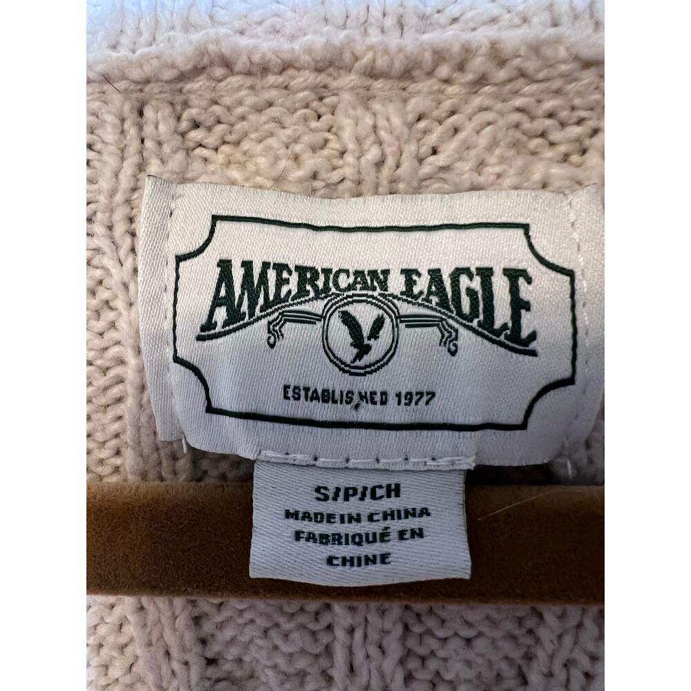 American Eagle Cable Knit Fisherman Cropped Y2K Cream Button Cardigan Sz Small - Picture 6 of 9